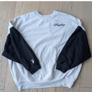 Playboy by PacSun‎ Colorblock Sweatshirt Bunny Logo Cream Black XS
